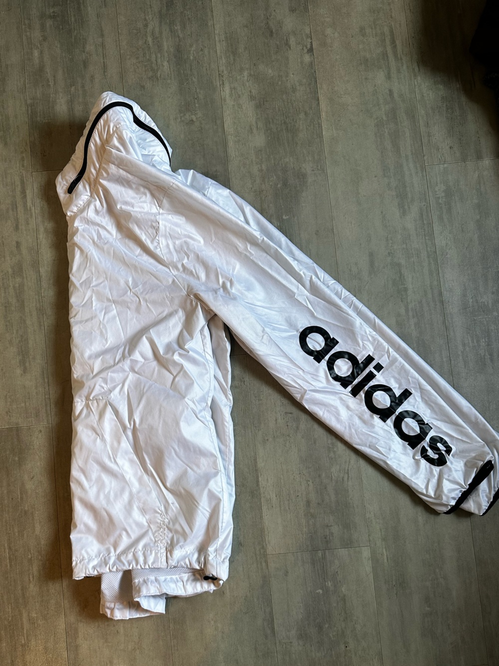 adidas White Hooded Windbreaker with Black Accents - Picture 9 of 9